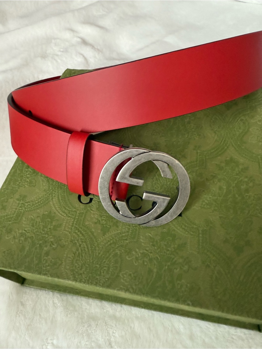 Gucci Double G Red Leather Belt 95